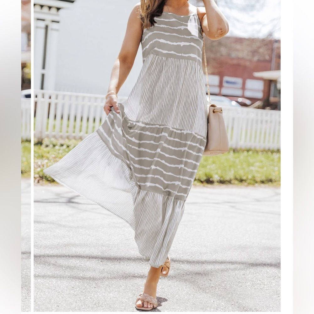 Womens Halter Type Crew Neck Patchwork Casual Summer Dresses with Sleeves Sz XL - Picture 3 of 11